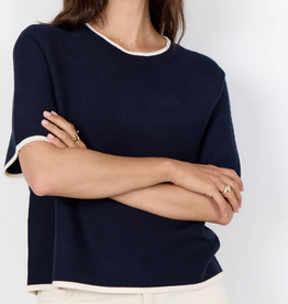Soya Concept SOYACOCONCEPT  Navy Round Neck Contrast Trim S/S Top
