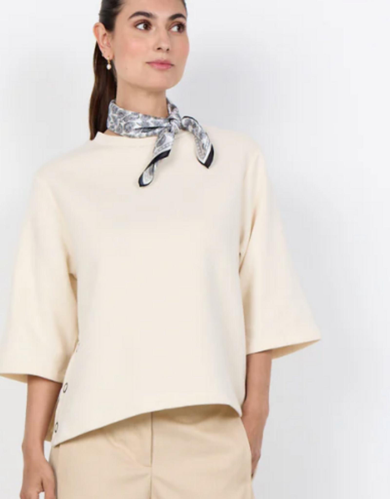 Soya Concept SOYACOCONCEPT Cream High Round Neck 3/4 Sleeve Top