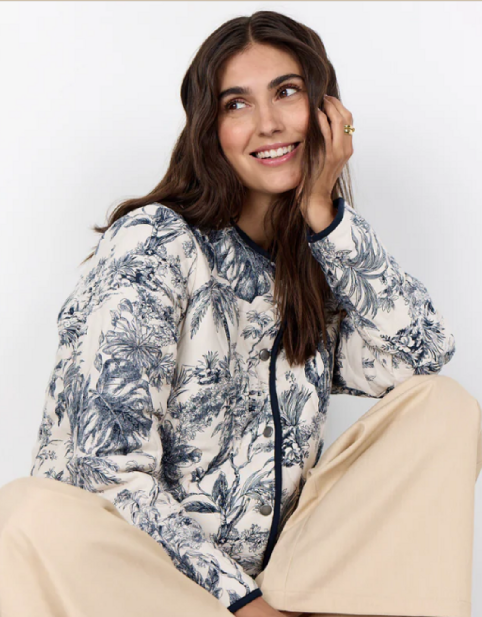 Soya Concept SOYACOCONCEPT  Navy Botanical Print Snap Front L/S Jacket