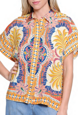 Tru Luxe Tru Luxe   Bright Multi Color Print S/S Button Up Top