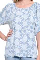 Tru Luxe Tru Luxe  Light Blue Print Button Up Back Detail Top