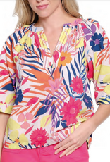 Tru Luxe Tru Luxe Tropical Print Split Nevk  3/4 Sleeve Top