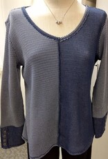 Habitat Habitat Navy Textured Print V-Neck L/S Snap Cuff Detail Top