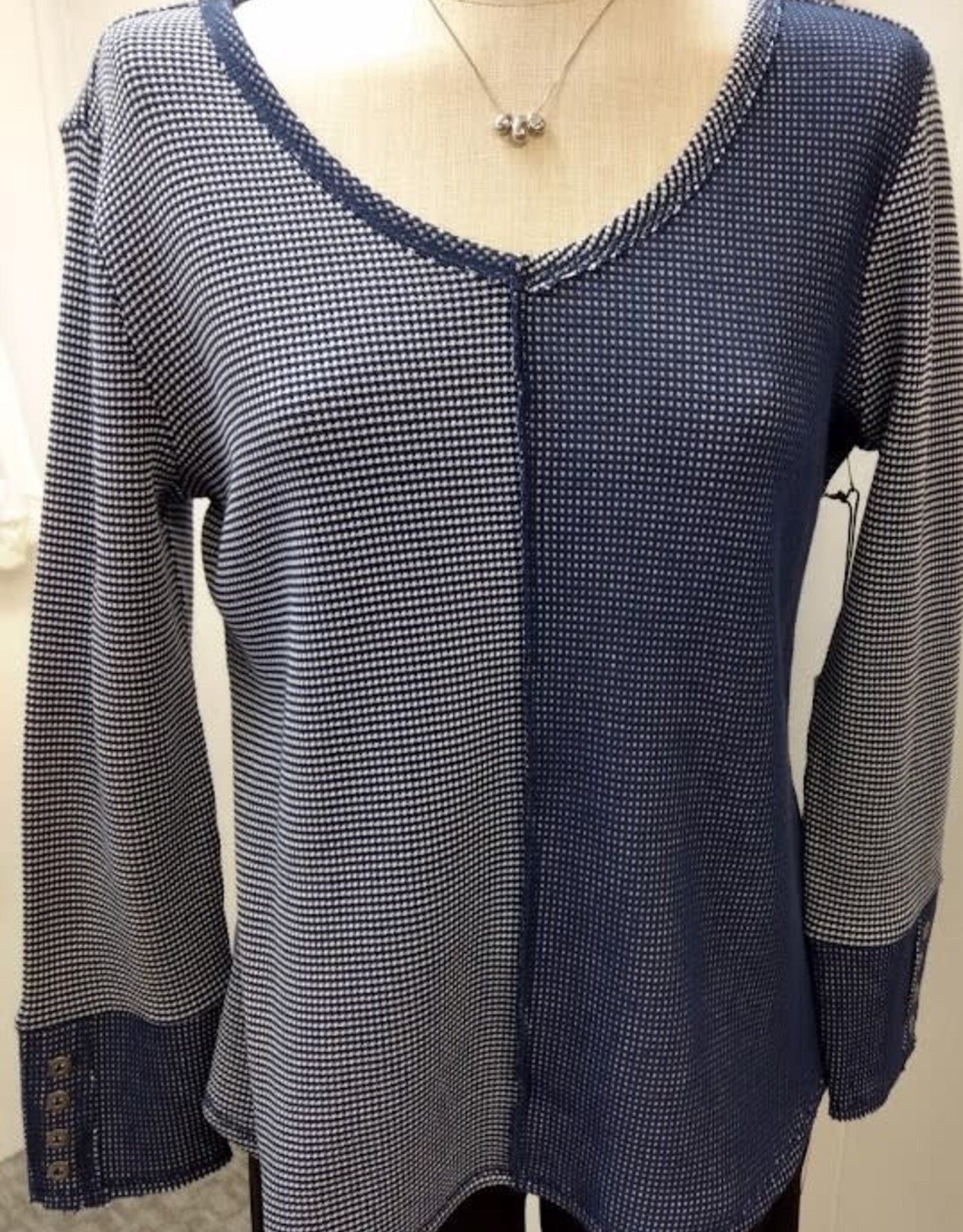 Habitat Habitat Navy Textured Print V-Neck L/S Snap Cuff Detail Top