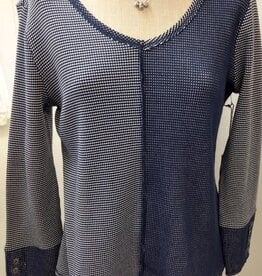 Habitat Habitat  Navy Textured Print V-Neck L/S Snap Cuff Detail Top
