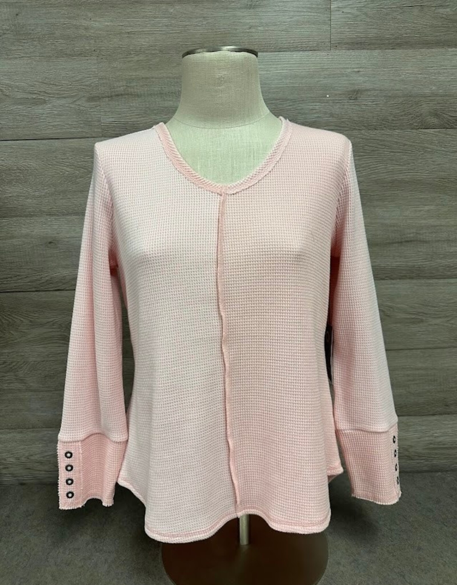 Habitat Habitat Blush Textured Print V-Neck L/S Snap Cuff Detail Top