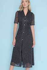 Picadilly Picadilly  Black/White Small Polka Dot Print Button Up Dress