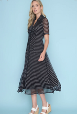 Picadilly Picadilly  Black/White Small Polka Dot Print Button Up Dress