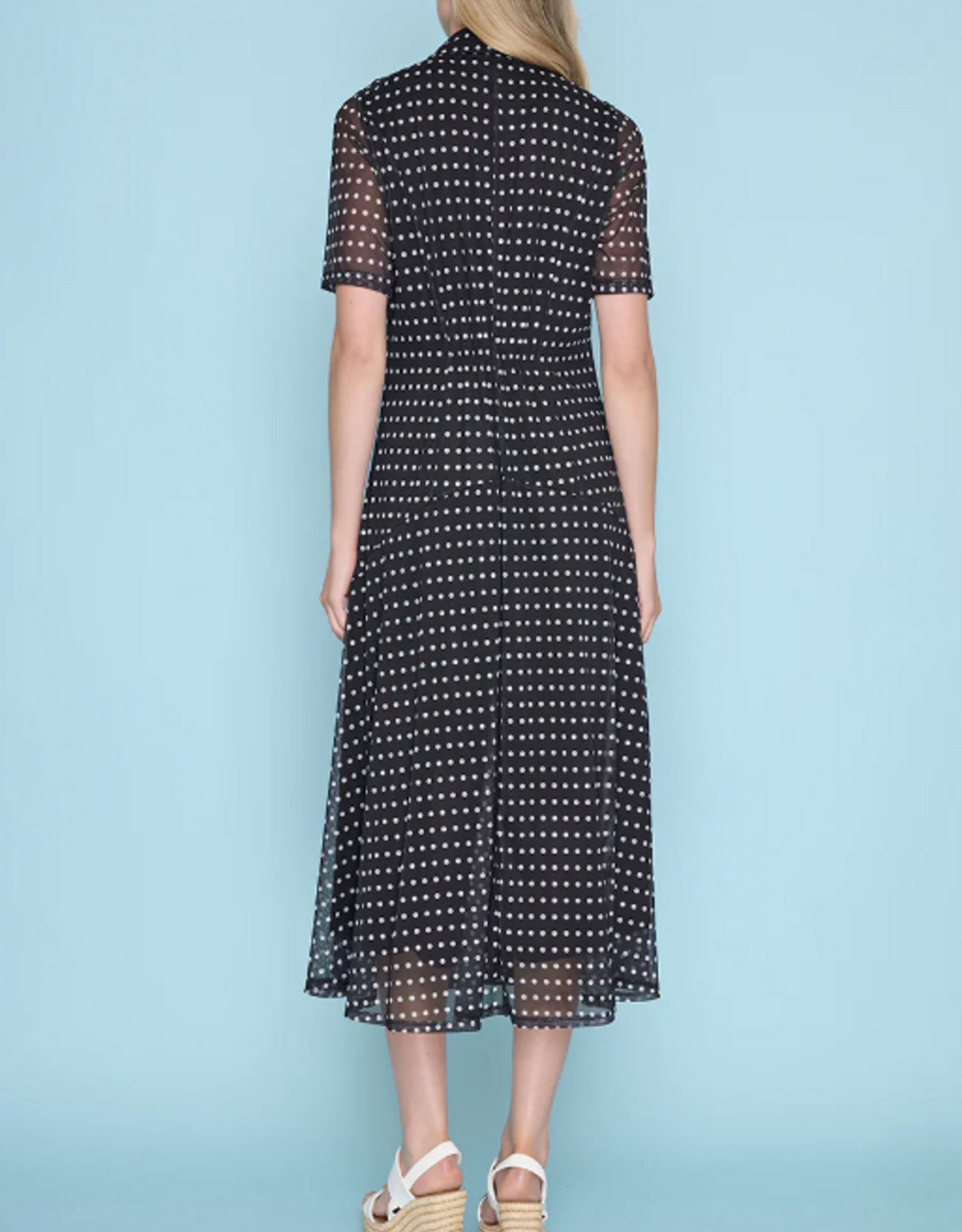 Picadilly Picadilly  Black/White Small Polka Dot Print Button Up Dress