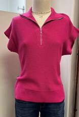 Picadilly Picadilly Hibiscus  Knit 1/4 Zip  Short Sleeve Top