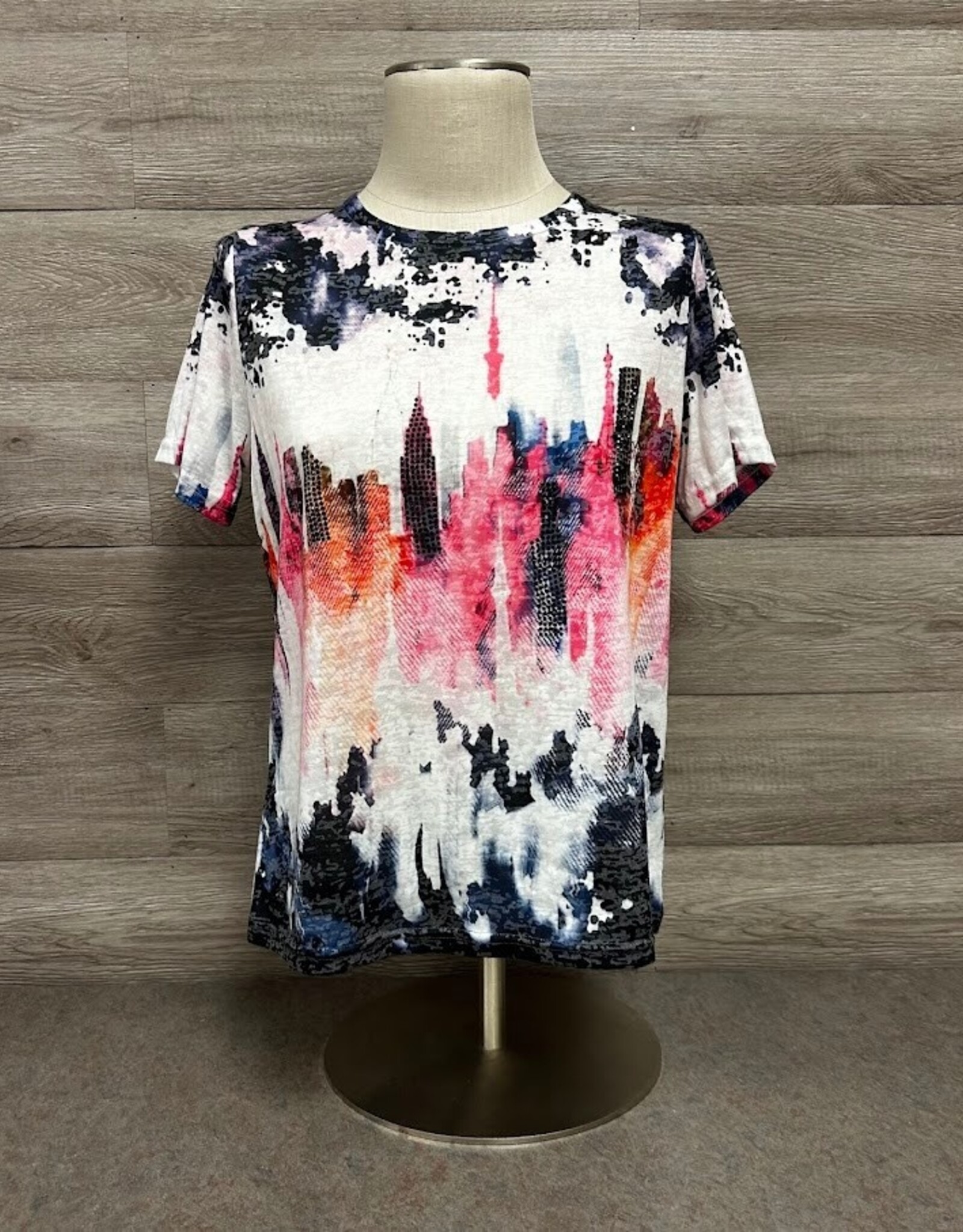 Picadilly Picadilly Hibiscus Multi Print Round neck Short Sleeve Top