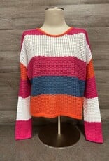 Picadilly Picadilly  Hibiscus Multi Color Block Round L/S Top