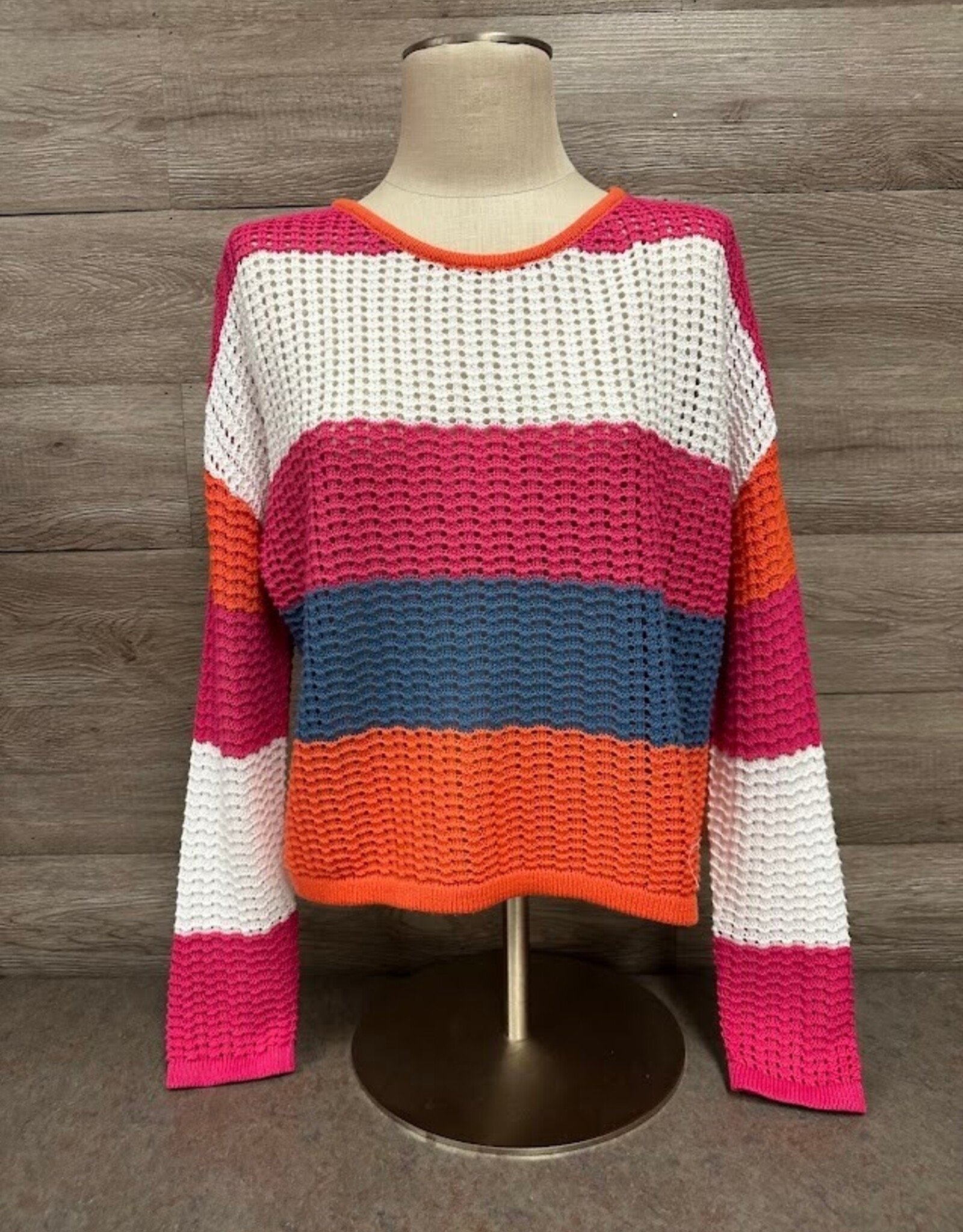 Picadilly Picadilly  Hibiscus Multi Color Block Round L/S Top