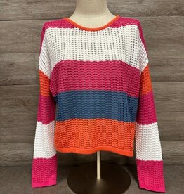 Picadilly Picadilly  Hibiscus Multi Color Block Round L/S Top