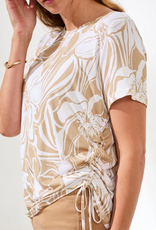 Tribal Tribal  Desert Print Round Neck S/S Side Ruching Top