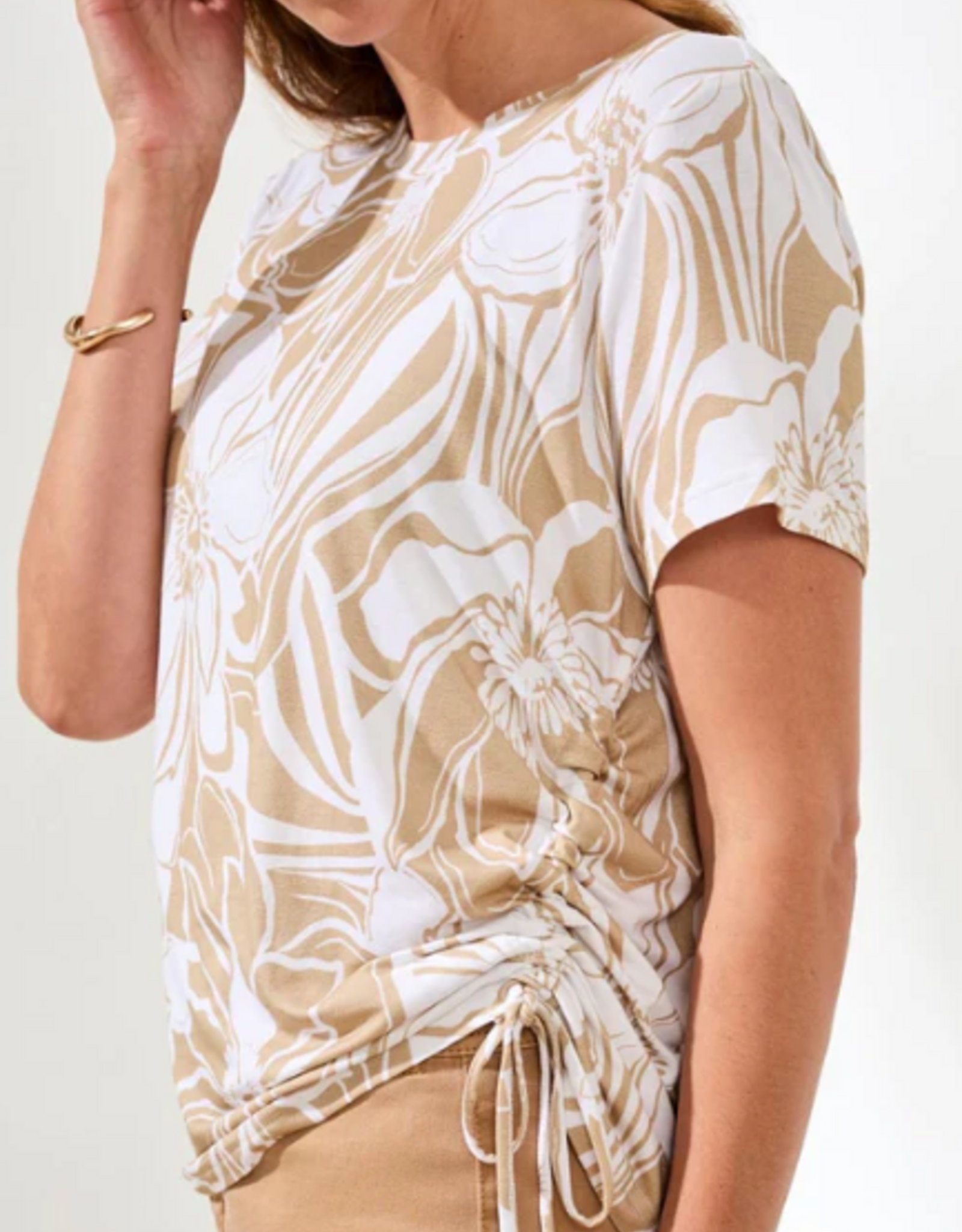 Tribal Tribal  Desert Print Round Neck S/S Side Ruching Top