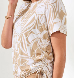 Tribal Tribal Desertt Print Round Neck S/S Side Ruching Top