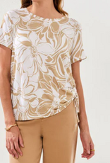 Tribal Tribal  Desert Print Round Neck S/S Side Ruching Top