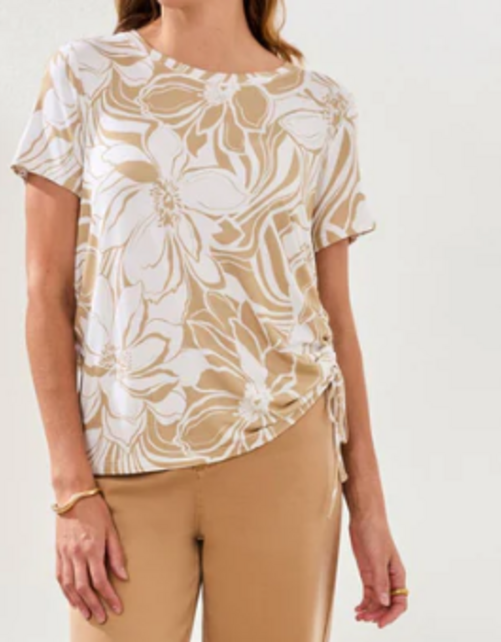 Tribal Tribal  Desert Print Round Neck S/S Side Ruching Top