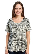 Creations Creation MTP-1 A8 B/W Metallic Round Neck S/S Top w/Embellishment