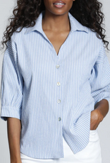 APNY APNY K55 Blue/White Stripe Collard Button Front Blouson Sleeve Top