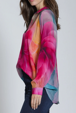 APNY APNY T16P Bright Pink Multi Flower Petal Half-Placket Pullover Top