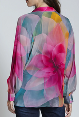 APNY APNY T16P Bright Pink Multi Flower Petal Half-Placket Pullover Top