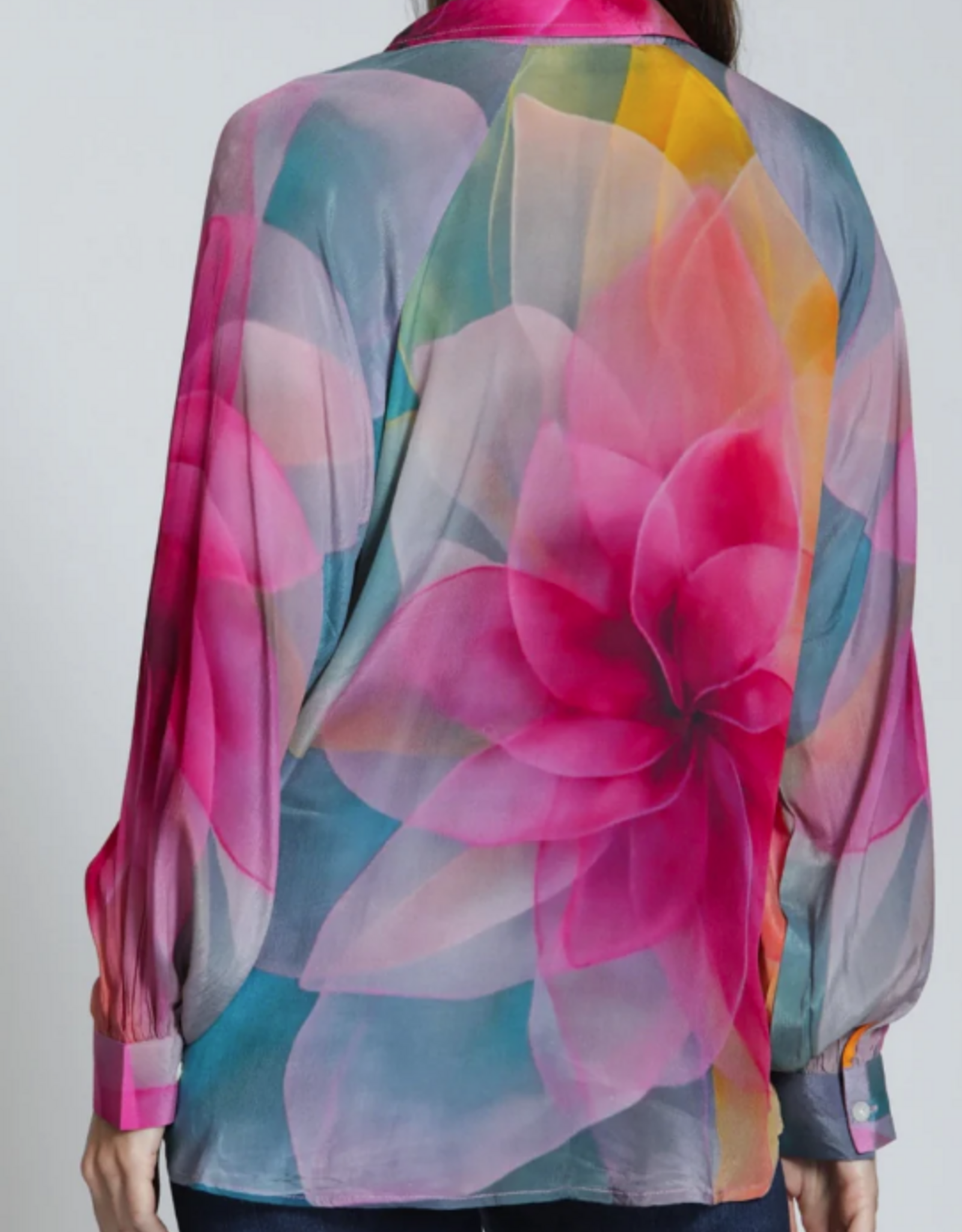 APNY APNY T16P Bright Pink Multi Flower Petal Half-Placket Pullover Top