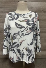 Tribal Tribal Coco Milk Leaf Print Round Neck 3/4 Sleeve  Top