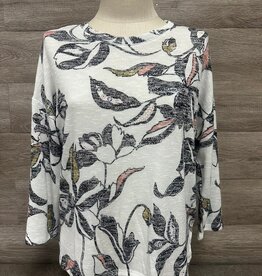 Tribal Tribal Coco Milk Leaf Print Round Neck 3/4 Sleeve  Top