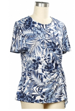 N Touch Southern Lady Navy White Floral Print S/S Petite Top