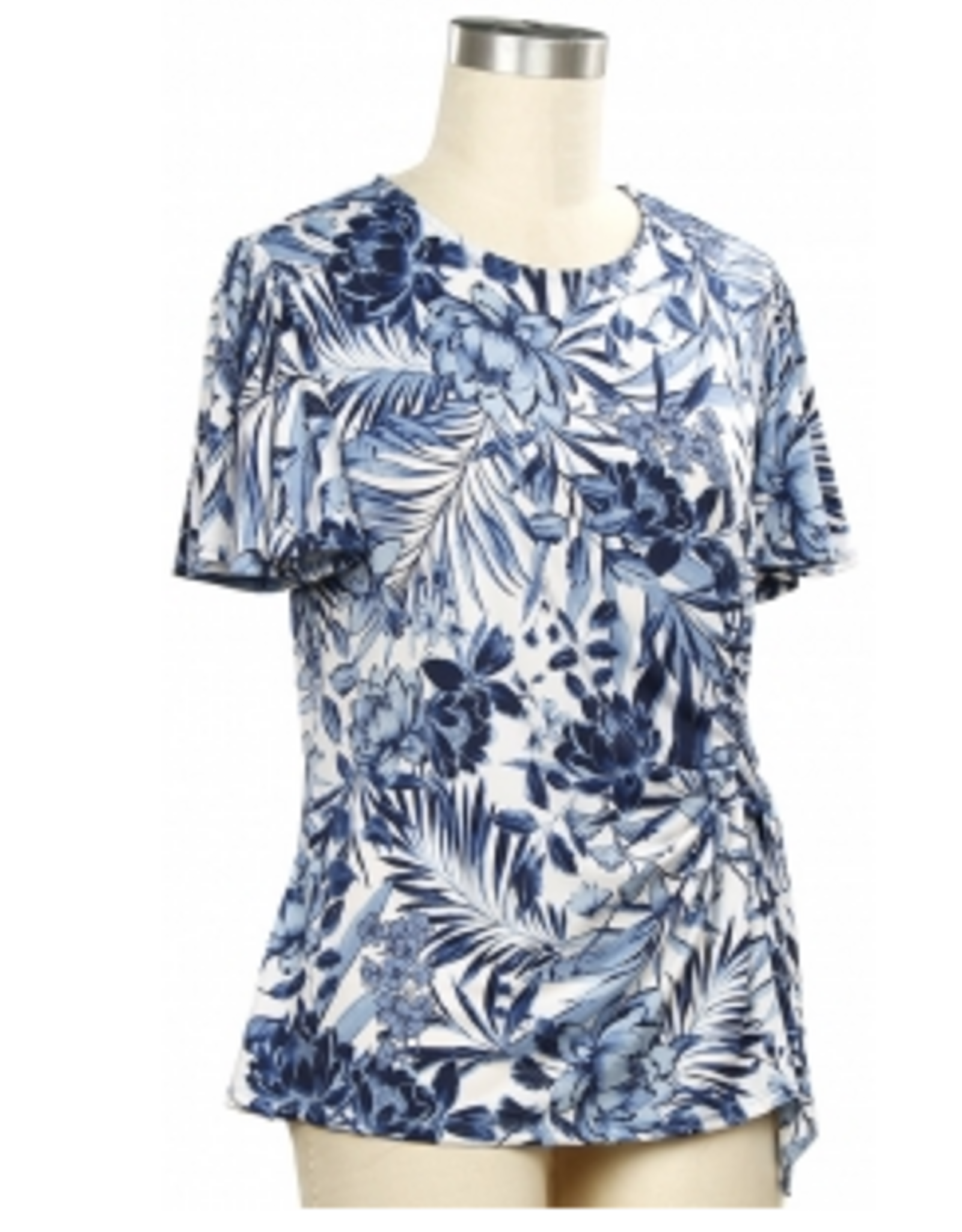 N Touch Southern Lady Navy White Floral Print S/S Petite Top