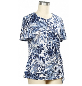 N Touch Southern Lady Navy White Floral Print S/S Petite Top