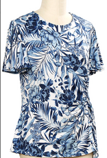 N Touch Southern Lady Navy White Floral Print S/S Petite Top