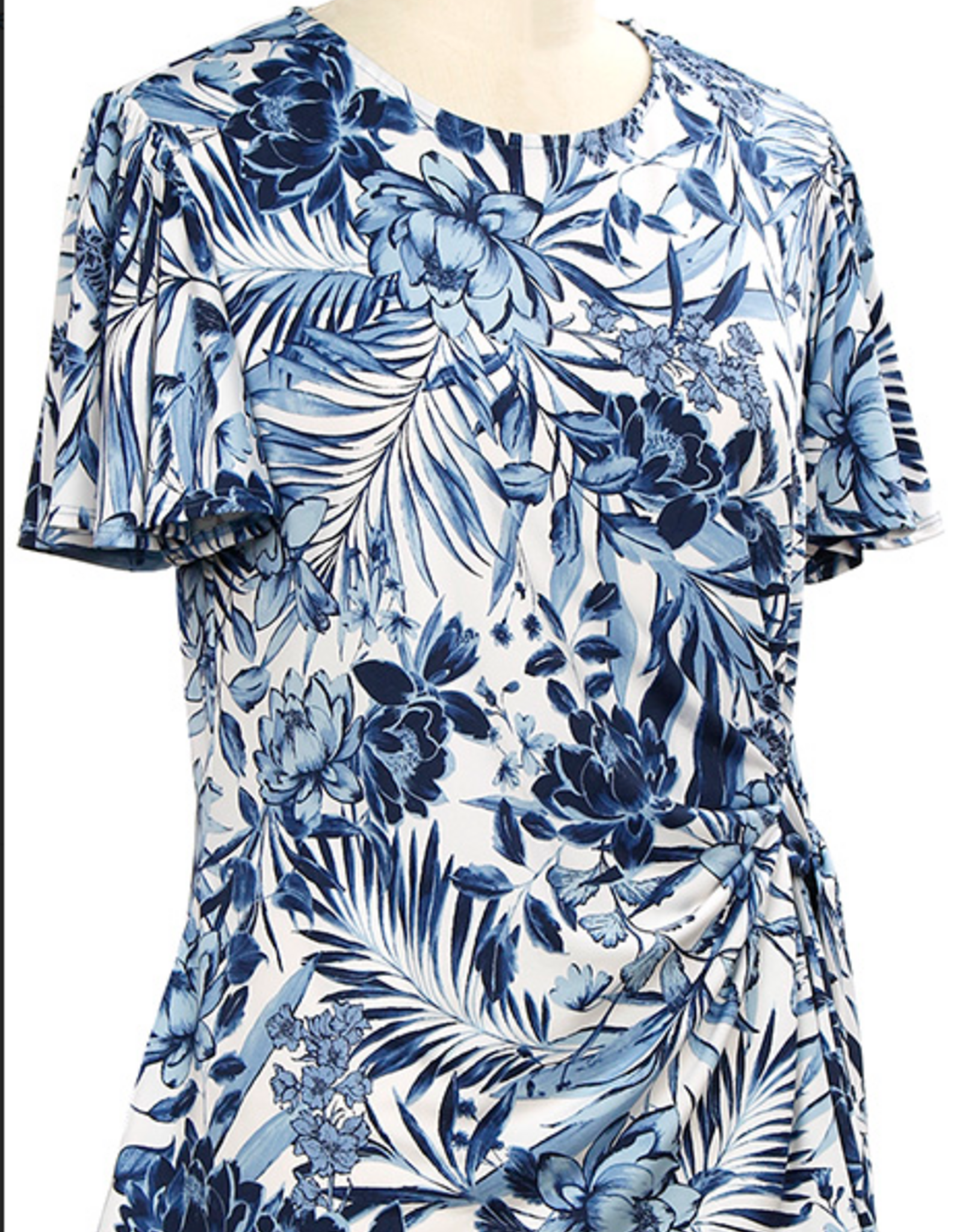 N Touch Southern Lady Navy White Floral Print S/S Petite Top