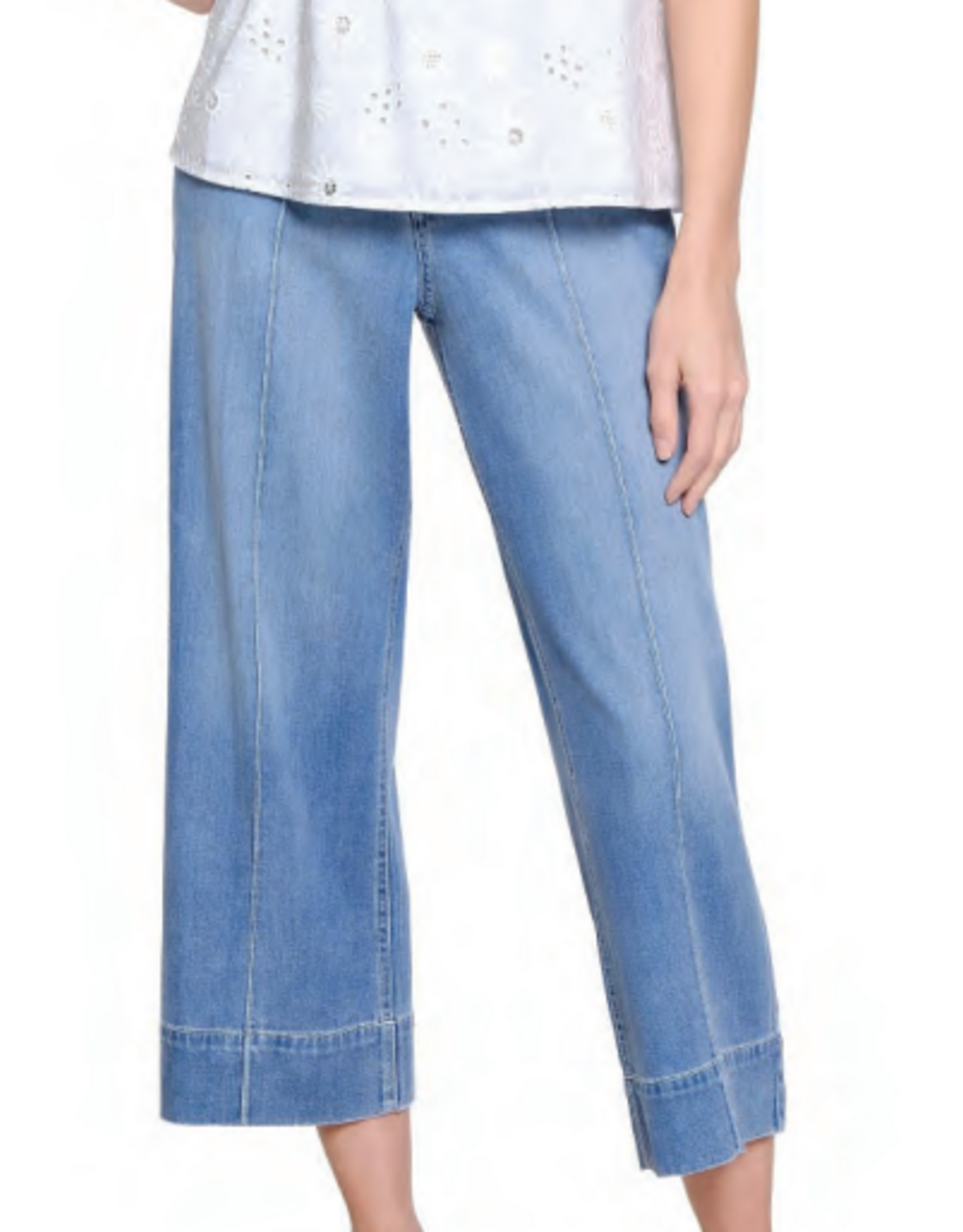 Tru Luxe Tru Luxe Light Indigo Front Crease Stitching Crop Wide Leg Jean