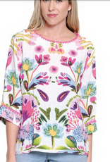 Tru Luxe Tru Luxe White Multi Color Floral Print 3/4 Sleeve Top