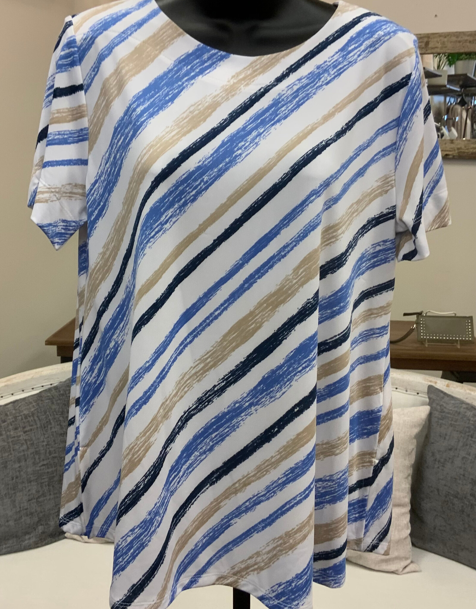 N Touch N Touch Fresco Blue Khaki Round Neck S/S Petite Top