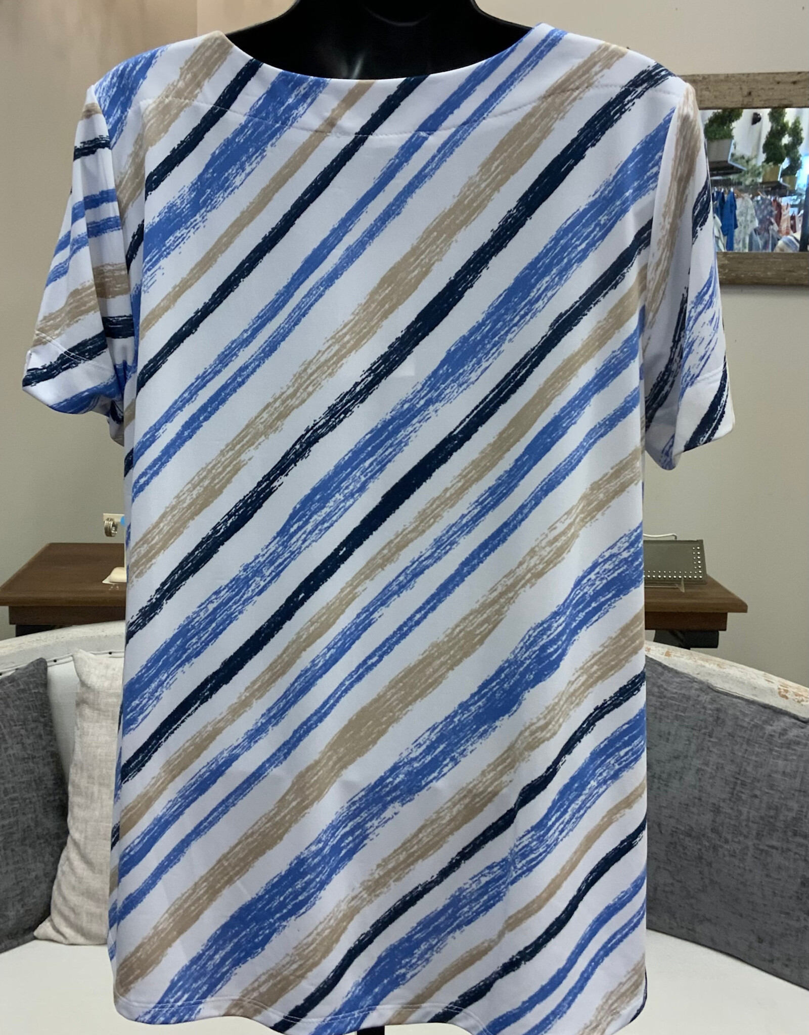 N Touch N Touch Fresco Blue Khaki Round Neck S/S Petite Top