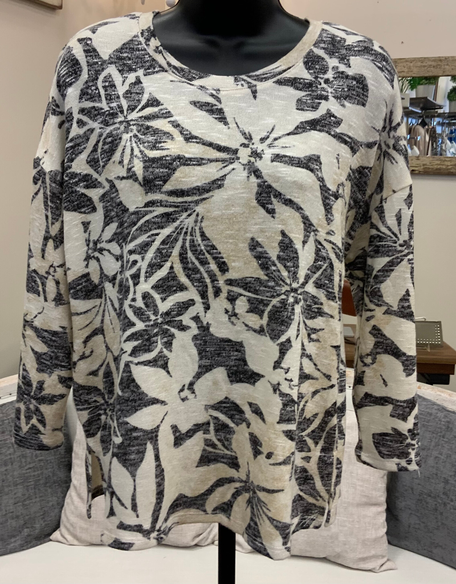 Tribal Tribal   Ecru Leaf Print Round Neck Long Sleeve