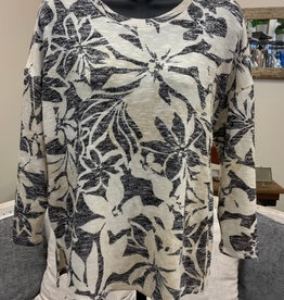 Tribal Tribal Ecru Leaf Print Round Neck Long Sleeve