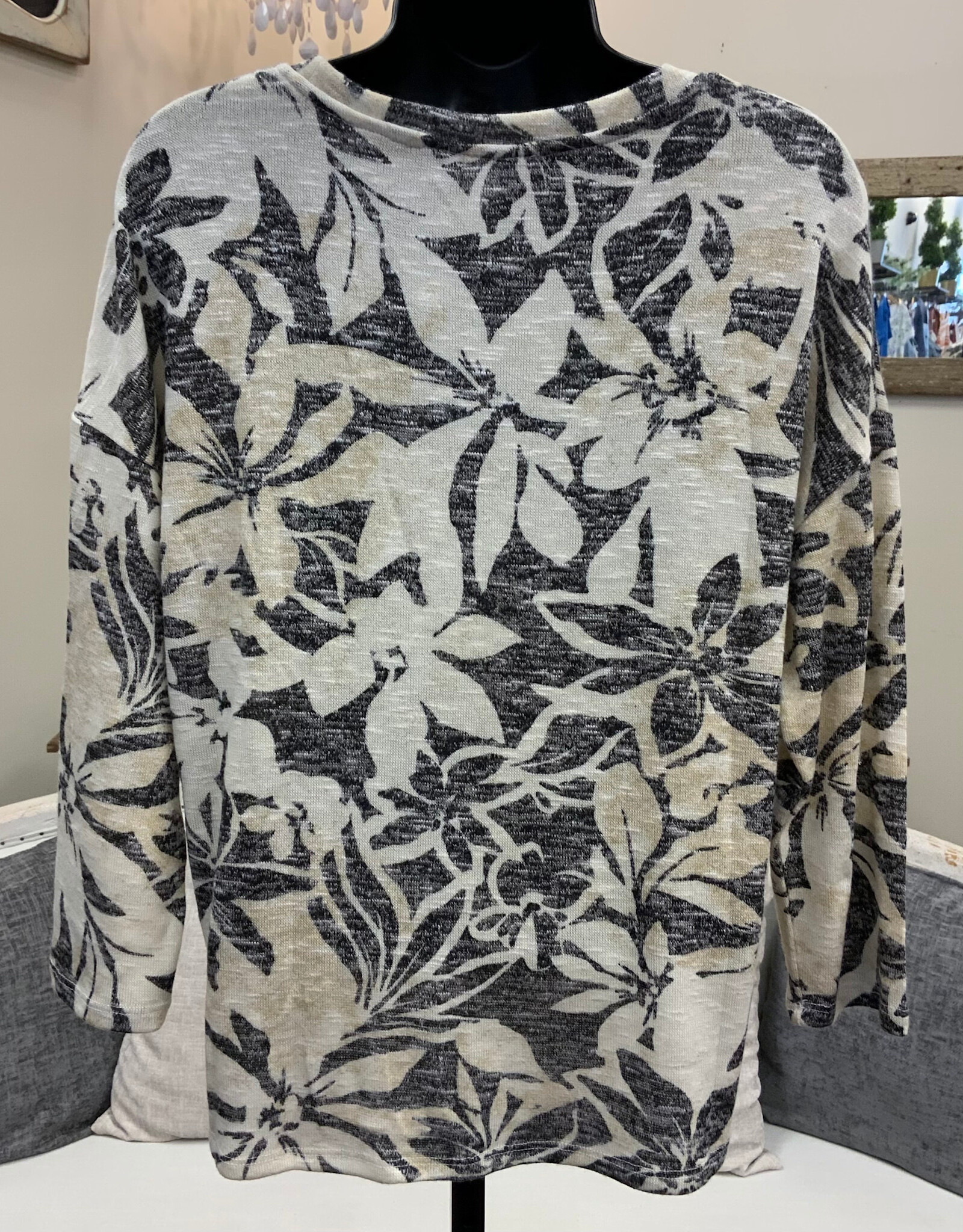 Tribal Tribal   Ecru Leaf Print Round Neck Long Sleeve