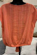 Tribal Tribal Guava Blush V-Neck  Cap Sleeve Button Up Tie Short Top