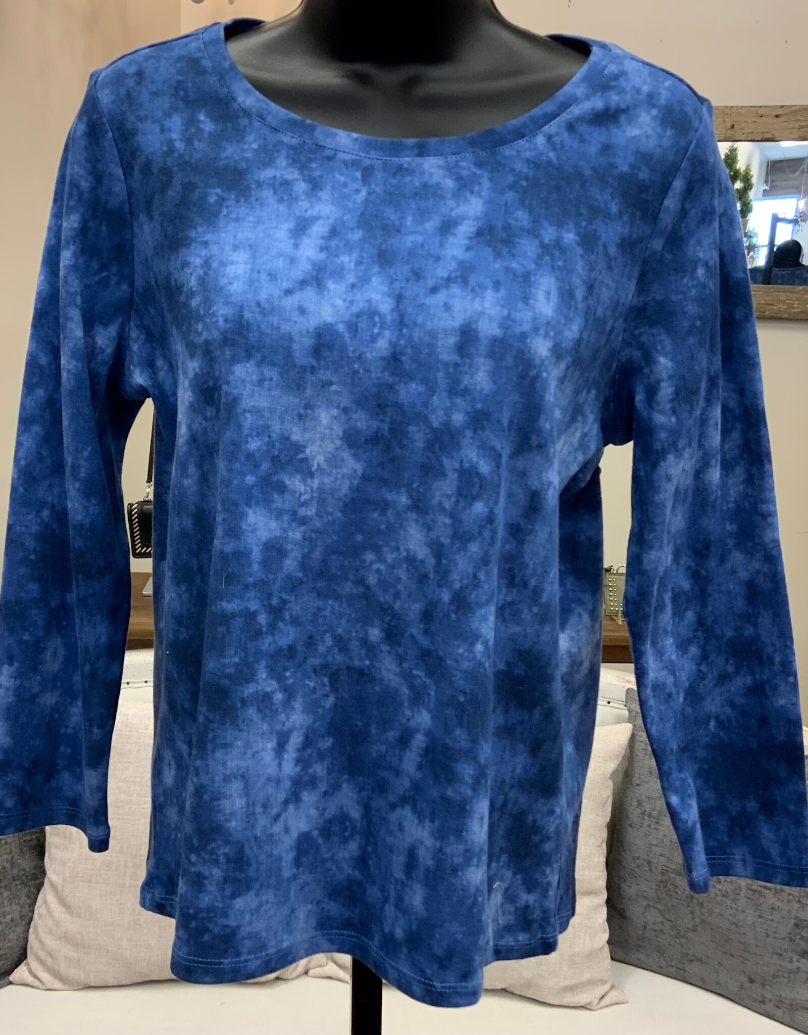 Habitat Habitat Indigo Marbled Print  Round Neck 3/4 Sleeve Top