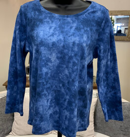 Habitat Habitat Indigo Marbled Print  Round Neck 3/4 Sleeve Top