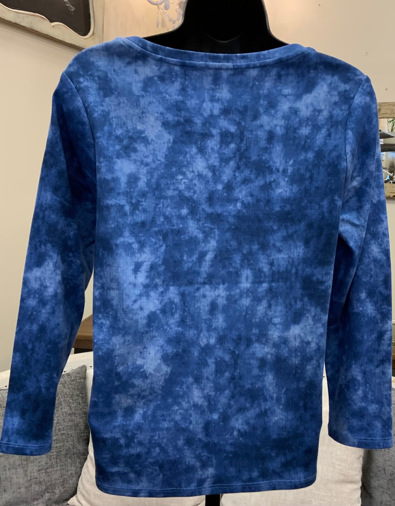 Habitat Habitat Indigo Marbled Print  Round Neck 3/4 Sleeve Top