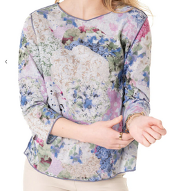 Trisha Tyler Trisha Tyler Pink/Blue Hydrangea Print 3/4 Sleeve Reversible Top