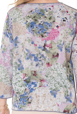 Trisha Tyler Trisha Tyler Pink/Blue Hydrangea Print 3/4 Sleeve Reversible Top