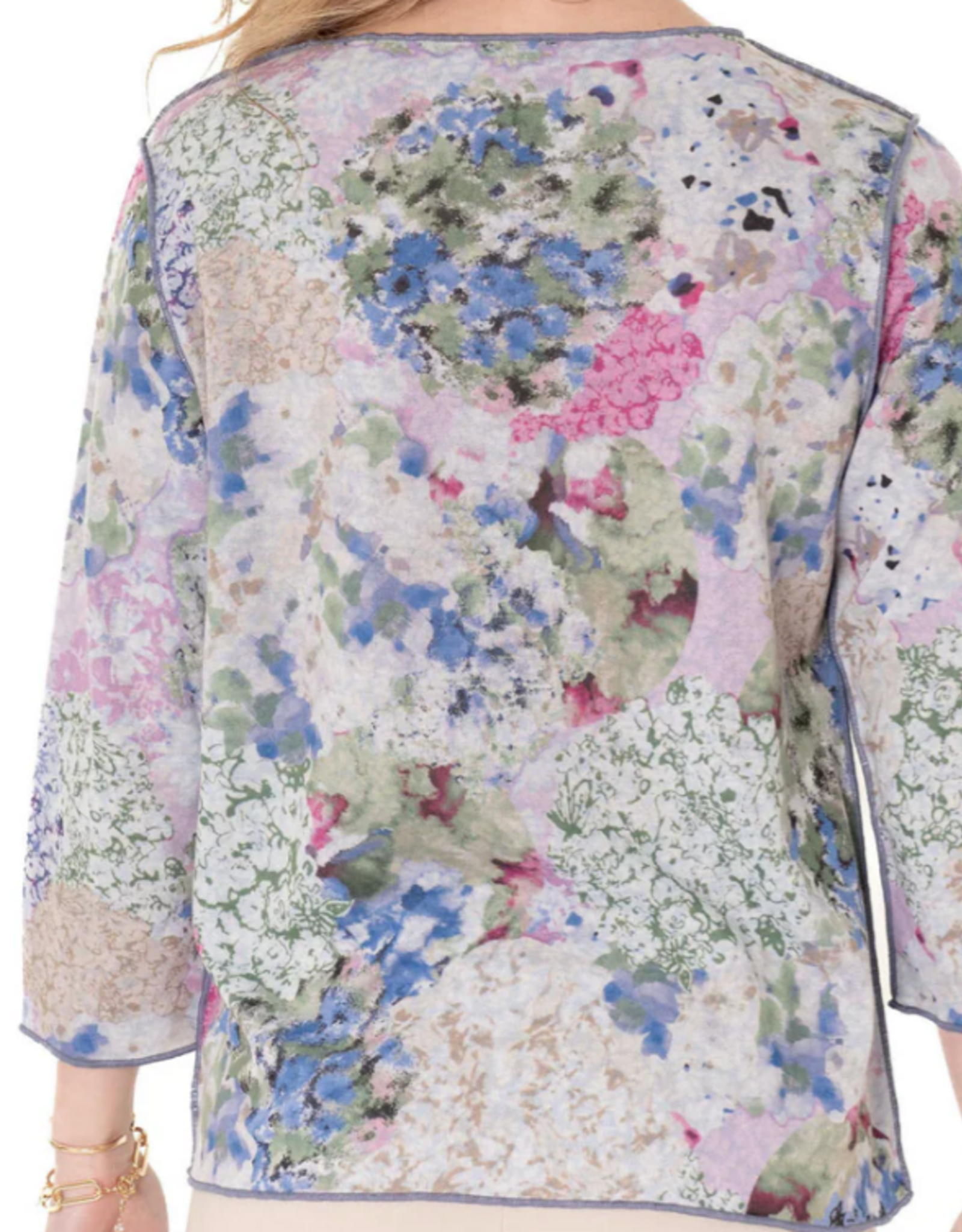 Trisha Tyler Trisha Tyler Pink/Blue Hydrangea Print 3/4 Sleeve Reversible Top