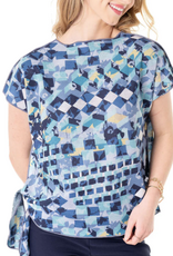 Trisha Tyler Trisha Tyler Turquoise Geo-Floral Print S/S Reversible Side Tie Top